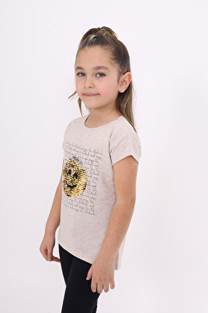 Toontoy Kız Çocuk Gülen Yüz Pullu Nakış Tişört