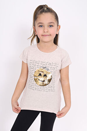 Toontoy Kız Çocuk Gülen Yüz Pullu Nakış Tişört