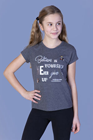 Toontoy Kız Çocuk Never Pullu Baskılı Tişört