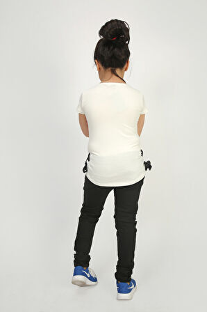 Toontoy Kız Çocuk Yandan Biyeli Tişört