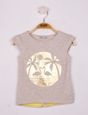 Toontoy Kız Çocuk Varak Palmiye Baskılı Tişört