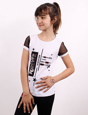 Toontoy Kız Çocuk Yıldız Baskılı Kol Tarafı Fileli Tişört