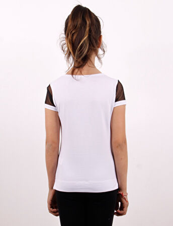 Toontoy Kız Çocuk Yıldız Baskılı Kol Tarafı Fileli Tişört