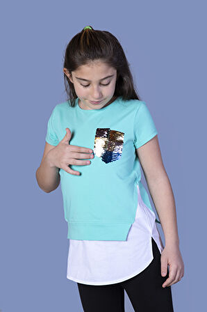 Toontoy Kız Çocuk Göğsü Cepli Pul Nakışlı Tişört