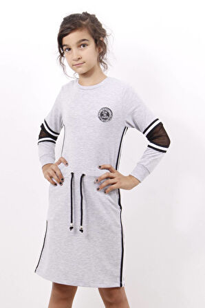 Toontoy Kız Çocuk Göğsü Armalı Şeritli Elbise