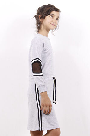 Toontoy Kız Çocuk Göğsü Armalı Şeritli Elbise