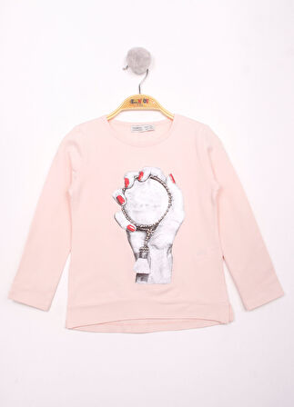 Toontoy Kız Çocuk El Baskılı T-Shirt