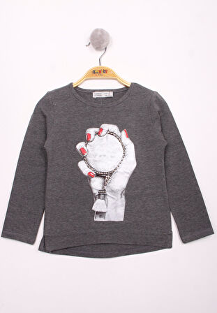 Toontoy Kız Çocuk El Baskılı T-Shirt