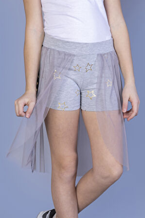 Toontoy Kız Çocuk Yıldız Baskılı Dantelli Şort
