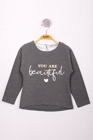 Toontoy Kız Çocuk Yazı Varaklı T-Shirt