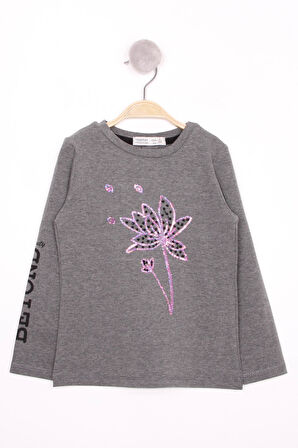 Toontoy Kız Çocuk Çiçek Nakışlı T-Shirt