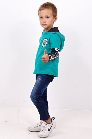 Toontoy Erkek Çocuk Kapşonlu Kolları Baskılı Sweatshirt