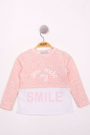 Toontoy Kız Çocuk Kareli Kumaşlı Smile Baskılı T-Shirt