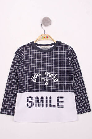 Toontoy Kız Çocuk Kareli Kumaşlı Smile Baskılı T-Shirt
