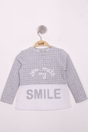 Toontoy Kız Çocuk Kareli Kumaşlı Smile Baskılı T-Shirt