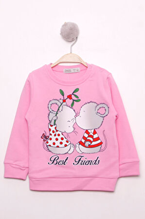 Toontoy Kız Çocuk Best Friend Baskılı Pamuklu Sweatshirt