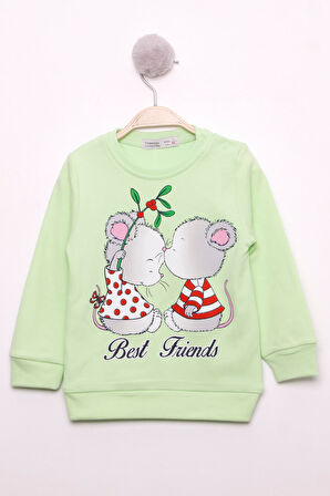 Toontoy Kız Çocuk Best Friend Baskılı Pamuklu Sweatshirt