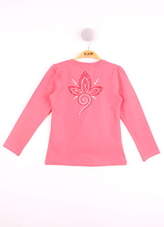 Toontoy Kız Çocuk Göğsü Çiçek Nakışlı T-Shirt