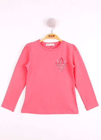 Toontoy Kız Çocuk Göğsü Çiçek Nakışlı T-Shirt