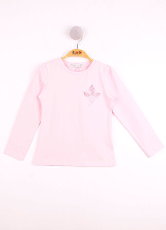 Toontoy Kız Çocuk Göğsü Çiçek Nakışlı T-Shirt