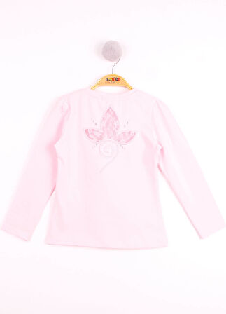 Toontoy Kız Çocuk Göğsü Çiçek Nakışlı T-Shirt