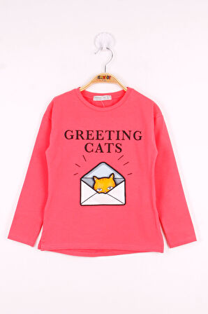 Toontoy Kız Çocuk Kedi Baskılı T-Shirt