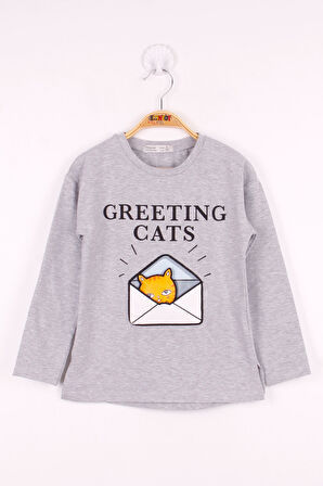 Toontoy Kız Çocuk Kedi Baskılı T-Shirt
