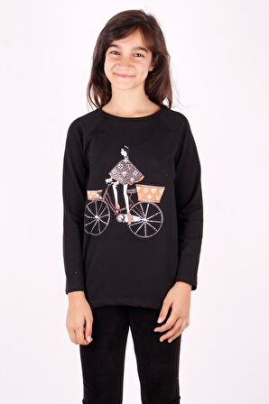 Toontoy Kız Çocuk Bisiklet Baskılı Tişört