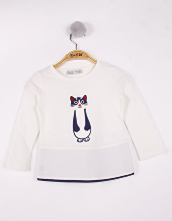 Toontoy Kız Çocuk Kedi Nakışlı T-Shirt