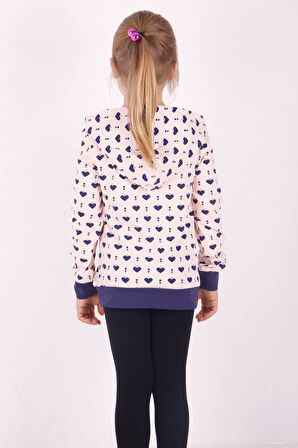 Toontoy Kız Çocuk Komple Kalp Desenli Sweatshirt