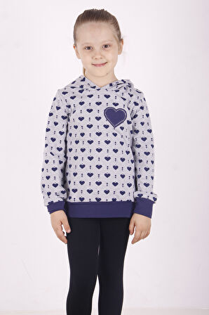 Toontoy Kız Çocuk Komple Kalp Desenli Sweatshirt