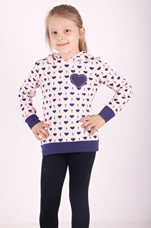 Toontoy Kız Çocuk Komple Kalp Desenli Sweatshirt