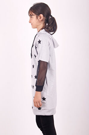 Toontoy Kız Çocuk Yıldız Baskılı Kapşonlu Elbise