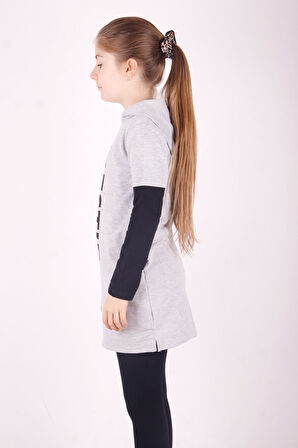 Toontoy Kız Çocuk Bestie Baskılı Kapşonlu Elbise