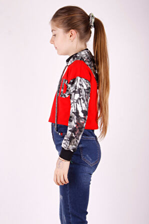 Toontoy Kız Çocuk Kamuflaj Desenli Kapşonlu Sweatshirt