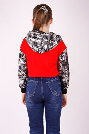 Toontoy Kız Çocuk Kamuflaj Desenli Kapşonlu Sweatshirt