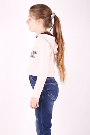 Toontoy Kız Çocuk Taş İşlemeli Kapşonlu Sweatshirt