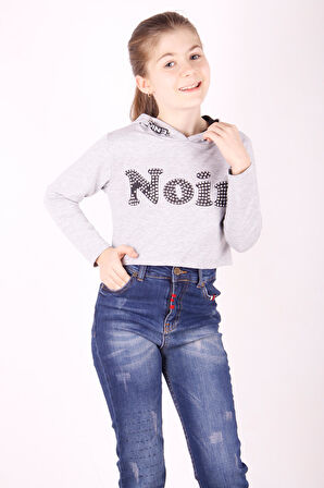 Toontoy Kız Çocuk Taş İşlemeli Kapşonlu Sweatshirt