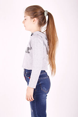 Toontoy Kız Çocuk Taş İşlemeli Kapşonlu Sweatshirt