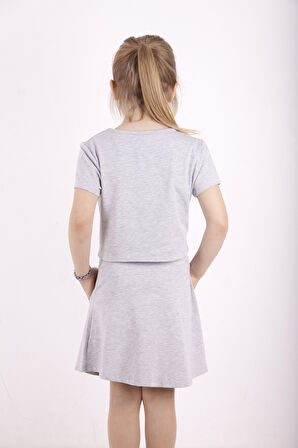 Toontoy Kız Çocuk Cepli Baskılı Etekli Takım