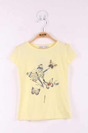 Toontoy Kız Çocuk  Kelebek Taş Baskılı T-Shirt