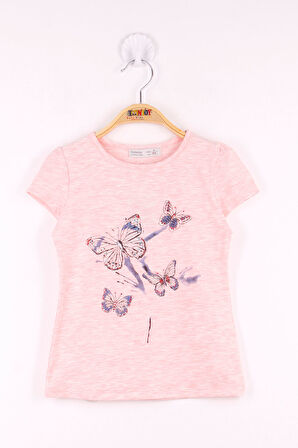 Toontoy Kız Çocuk  Kelebek Taş Baskılı T-Shirt