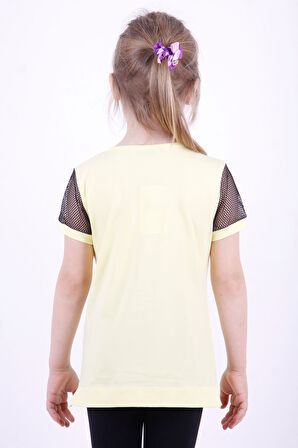 Toontoy Kız Çocuk Kolları Fileli Baskılı Tişört