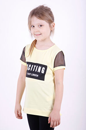 Toontoy Kız Çocuk Kolları Fileli Baskılı Tişört