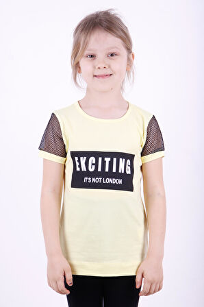 Toontoy Kız Çocuk Kolları Fileli Baskılı Tişört