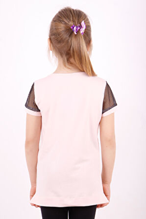 Toontoy Kız Çocuk Kolları Fileli Baskılı Tişört