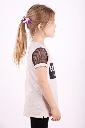 Toontoy Kız Çocuk Kolları Fileli Baskılı Tişört