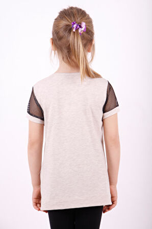 Toontoy Kız Çocuk Kolları Fileli Baskılı Tişört