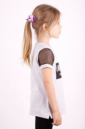 Toontoy Kız Çocuk Kolları Fileli Baskılı Tişört