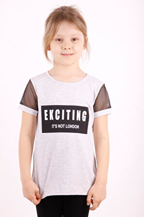 Toontoy Kız Çocuk Kolları Fileli Baskılı Tişört